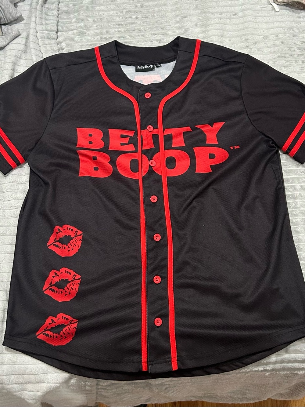 Betty Boop Black and Red Short Sleeve Baseball Jersey for Kids